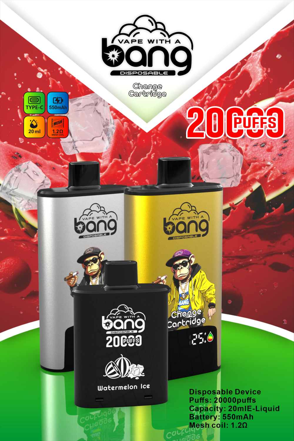 Bang 20000 Puffs - Replaceable Cartridge - Refillable Vape