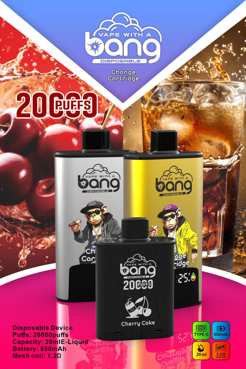 Bang 20000 Puffs - Replaceable Cartridge - Refillable Vape