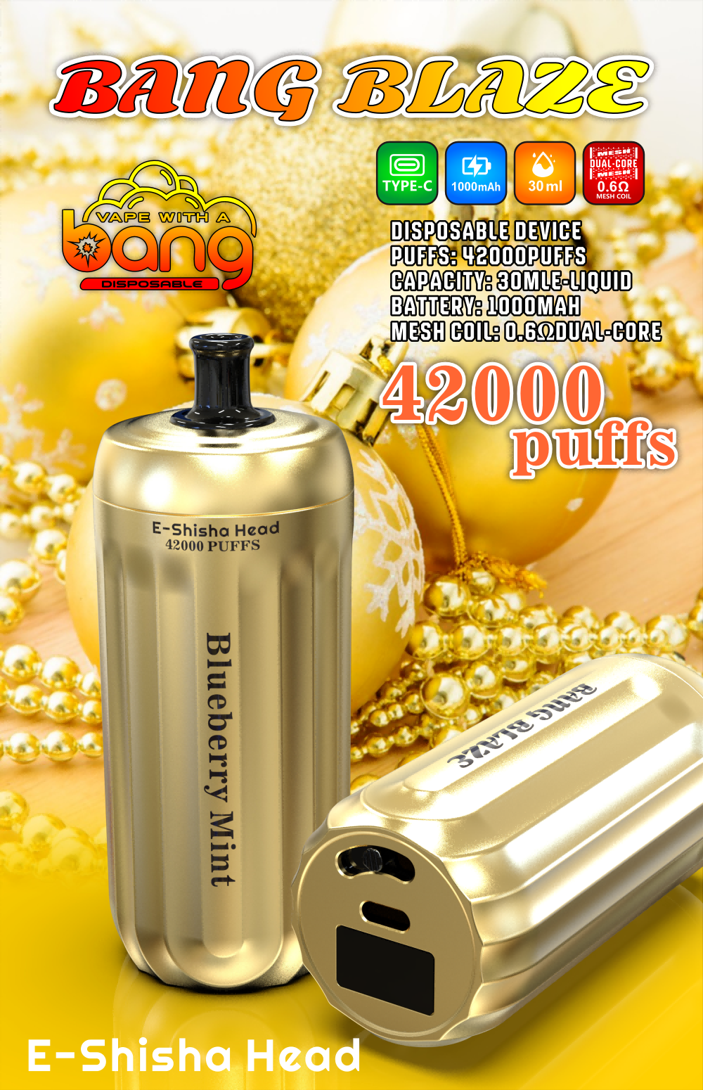 Bang Blaze 42000 Puffs - Gold - Shisha / Hookah - Disposable Vape