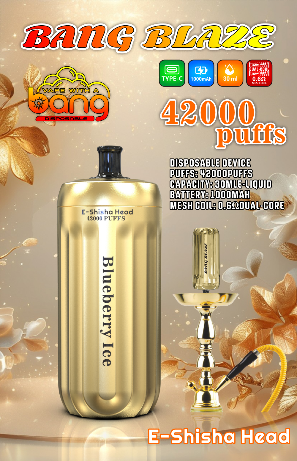 Bang Blaze 42000 Puffs - Gold - Shisha / Hookah - Disposable Vape