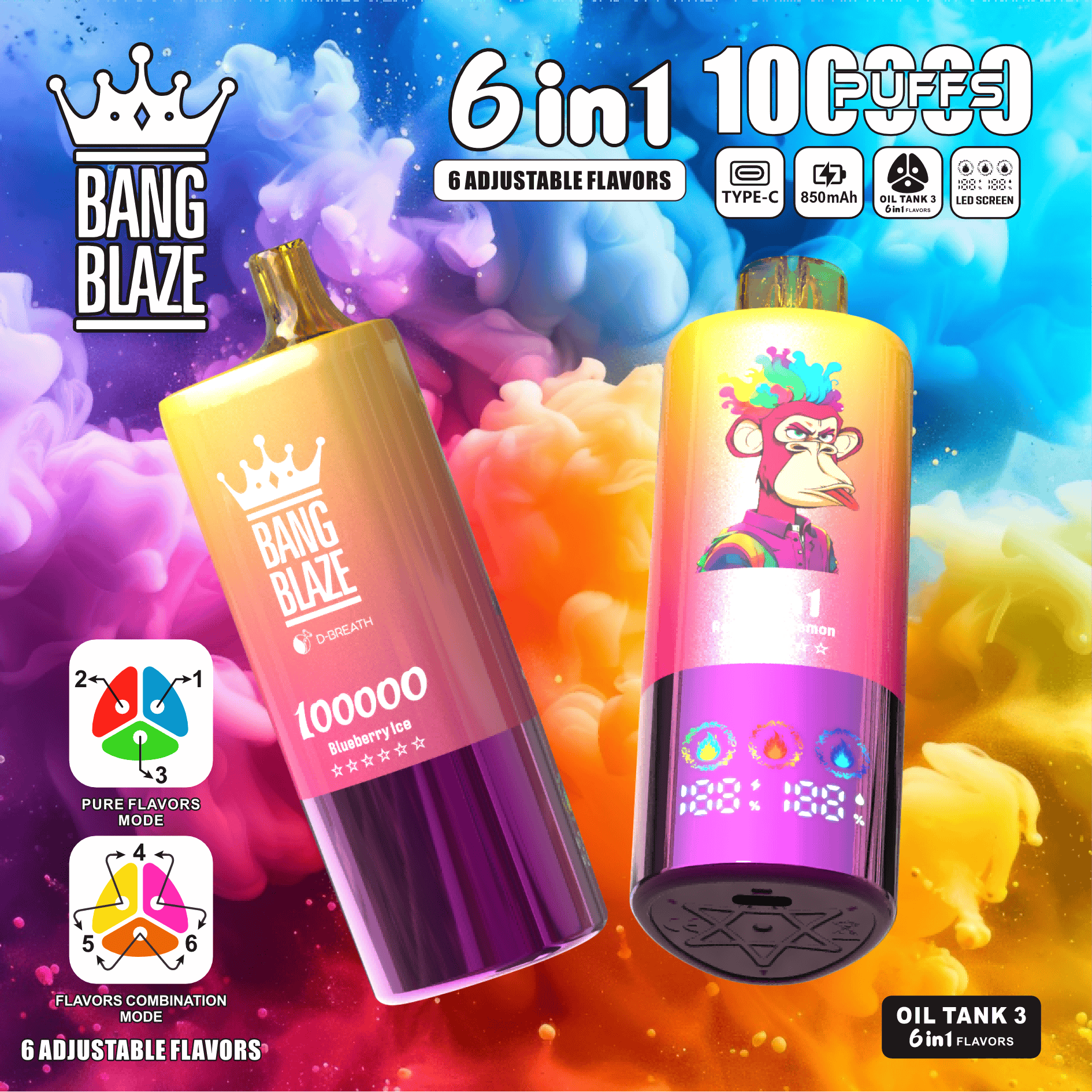 Bang Blaze 100,000 Puffs - 6 in 1 Flavor - Disposable Vape