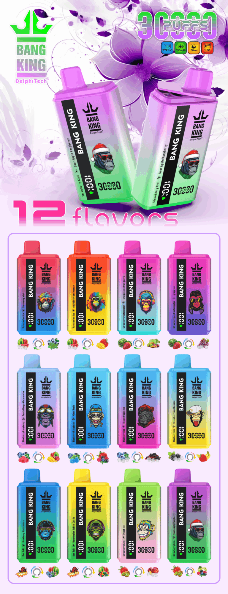 Bang King 30000 Puffs - Dual-Flavor - Disposable Vape wholesale and shipping