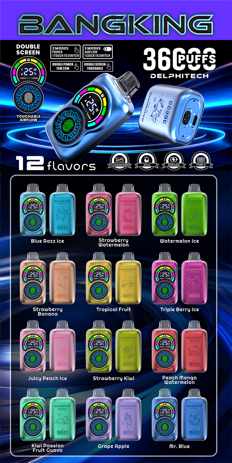 Bang King 36000 Puffs – Fingerprint Unlock Vape- Disposable Vape