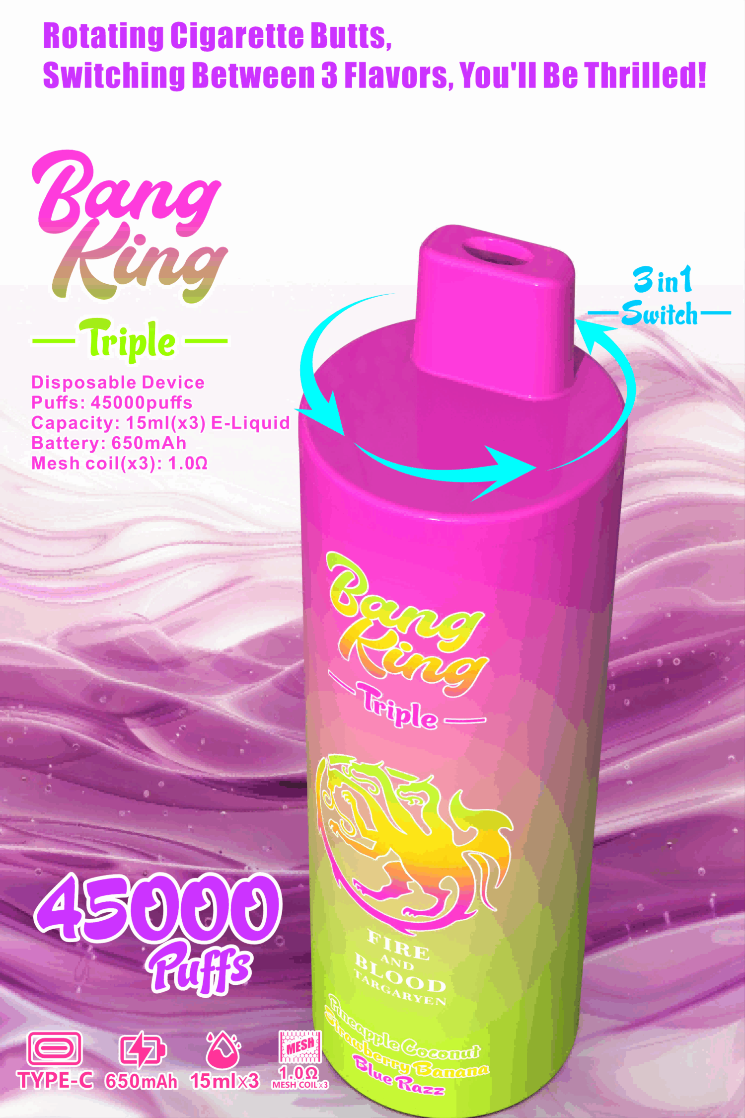 Bang King 45000 Puffs - 3 in 1 Flavor - Disposable Vape