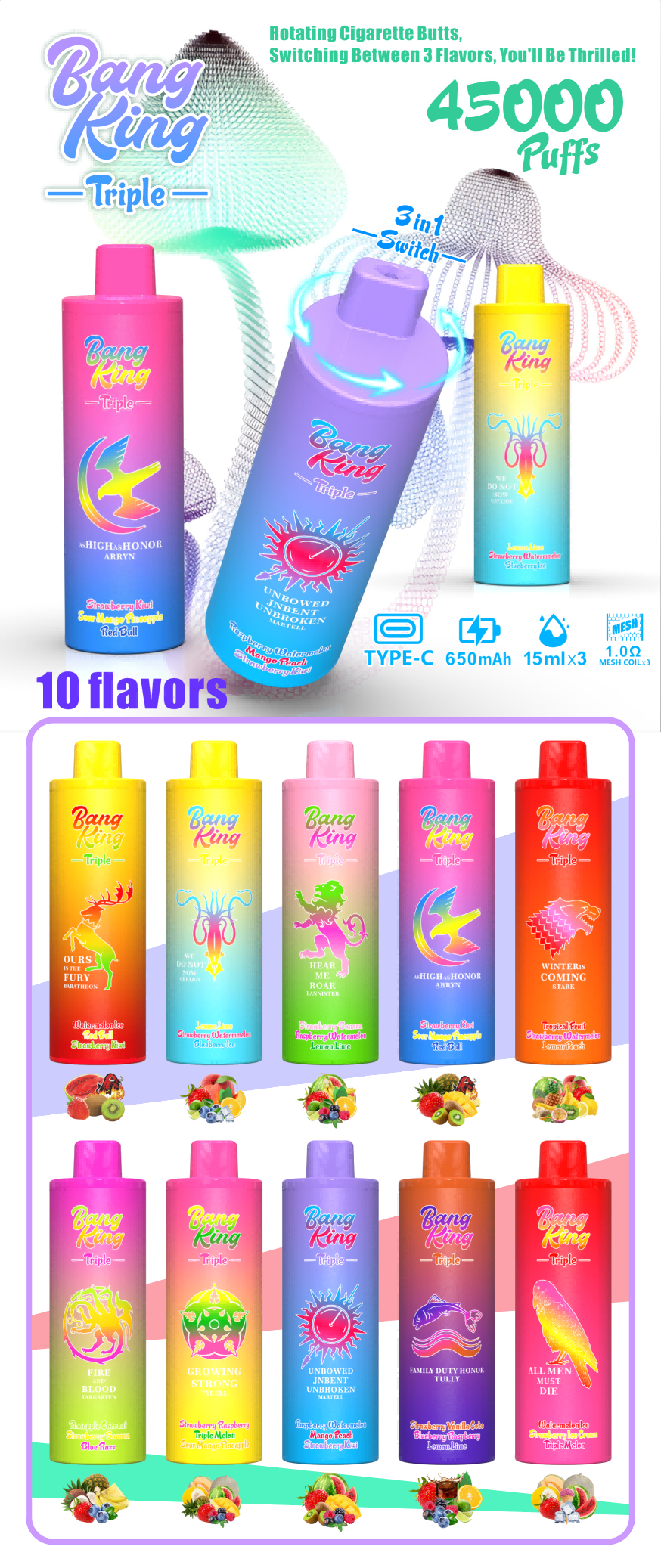 Bang King 45000 Puffs - 3 in 1 Flavor - Disposable Vape