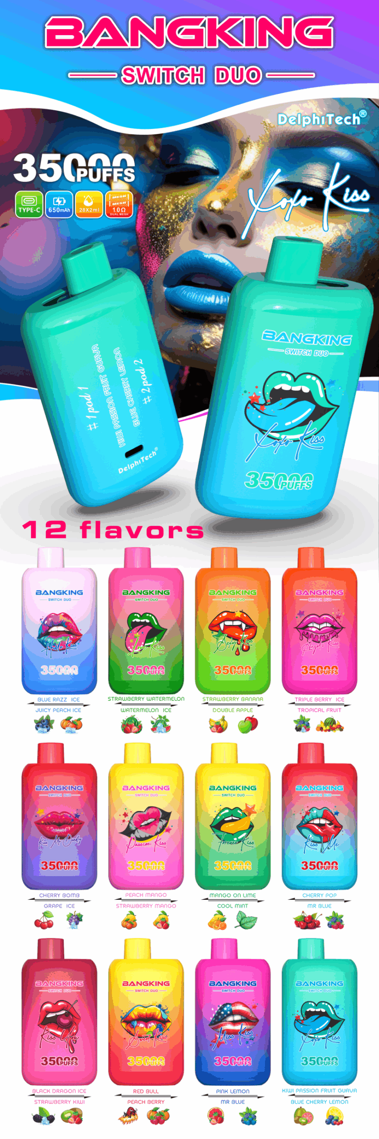 Bang King Switch Duo - 35000 Puffs - Dual-Flavor - Disposable Vape flavors