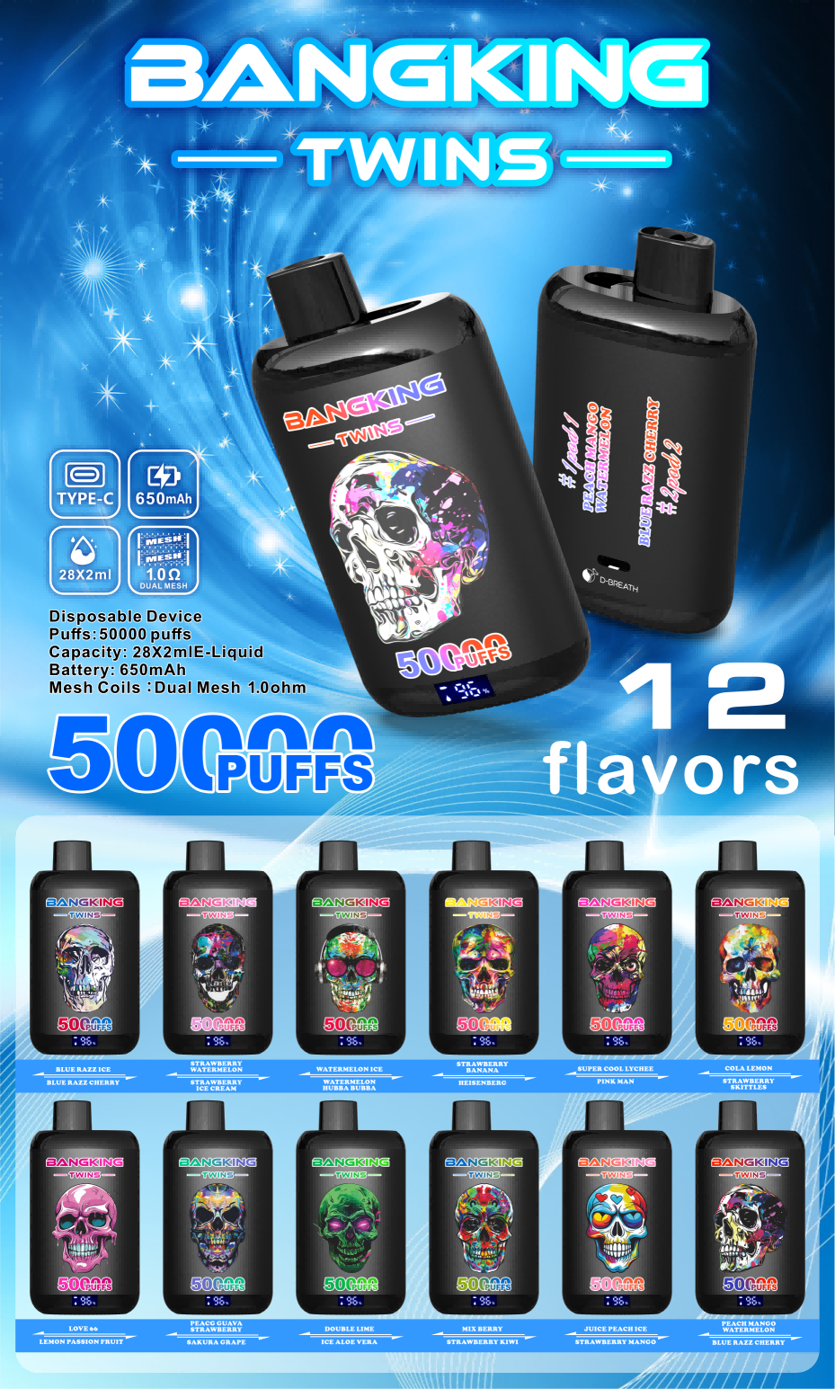 Bang King Twins 50000 Puffs - Dual-Flavor- Disposable Vape