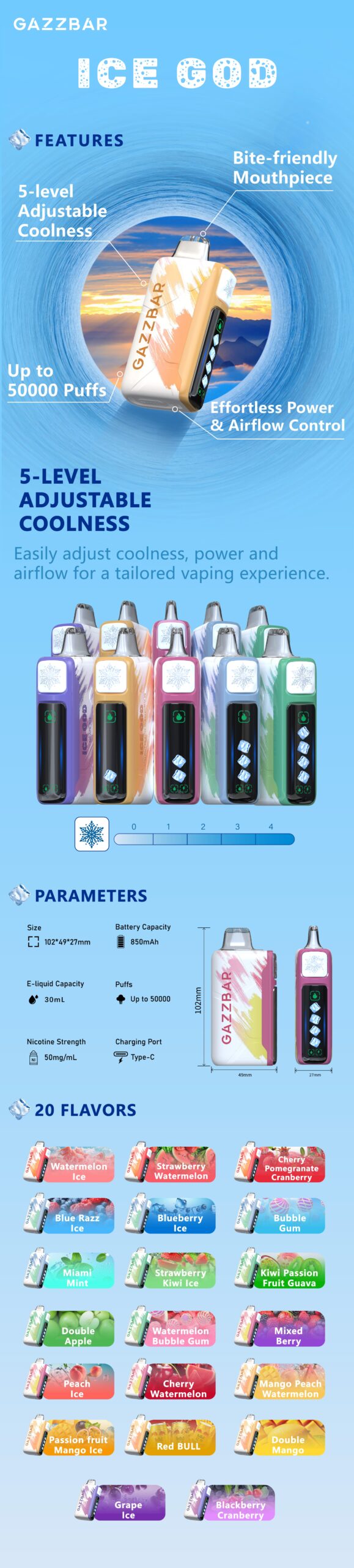 Gazz Bar 50000 Puffs - Ice God - Disposable Vape