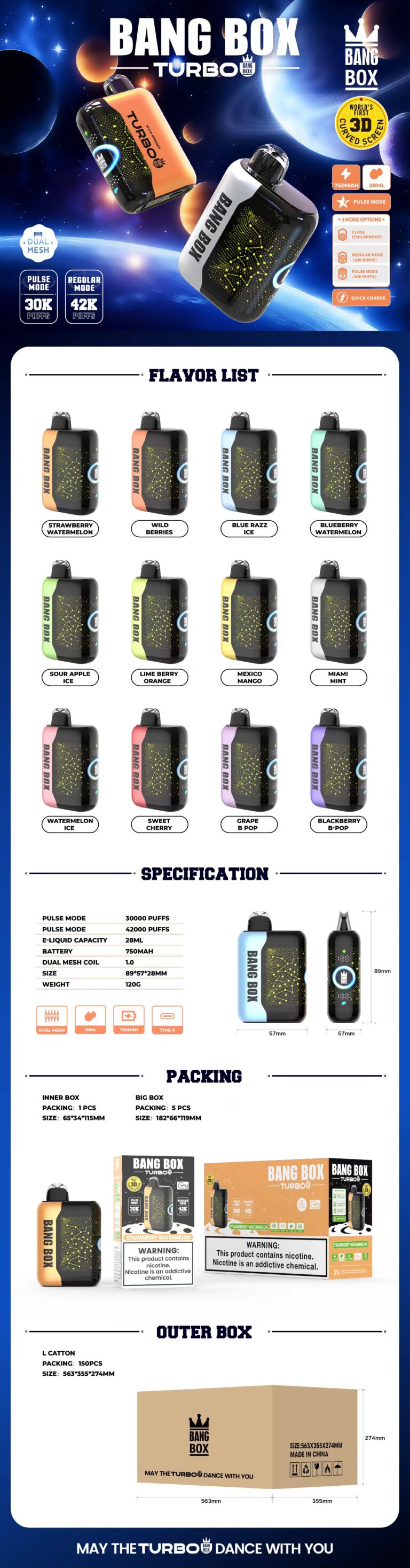 Bang Box Turbo 42k Puffs Starry - Disposable Vape specifications