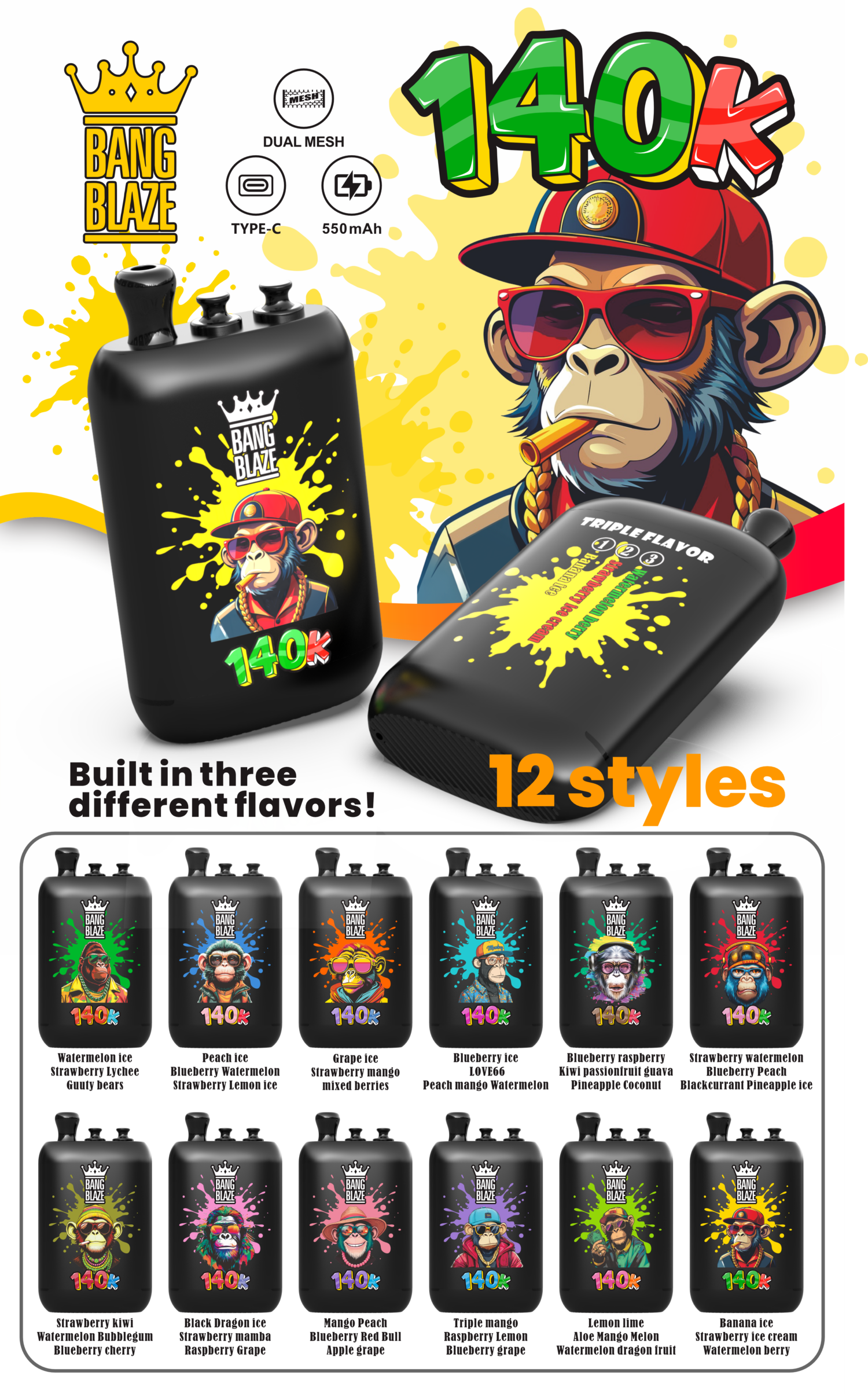 Bang Blaze 140k Puffs - Switchable 3 Flavors - Disposable Vape