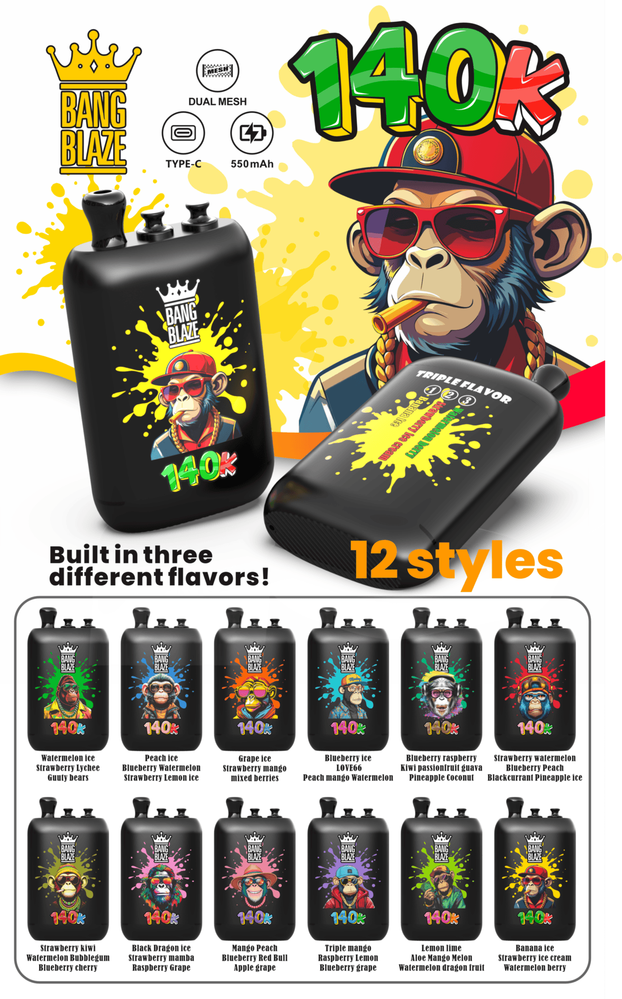 Bang Blaze 140k Puffs - Switchable 3 Flavors - Disposable Vape