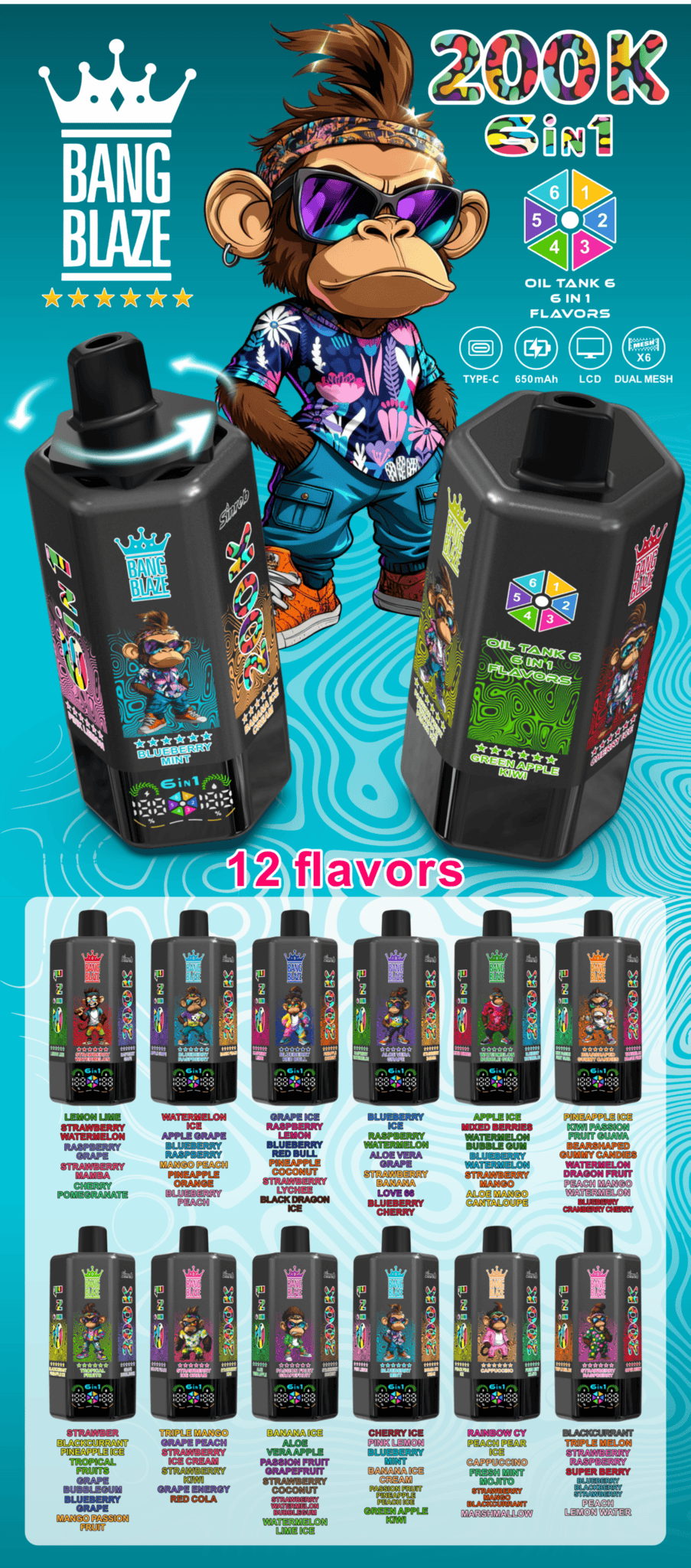 Bang Blaze 200k Puffs 6 in 1 - Disposable Vape