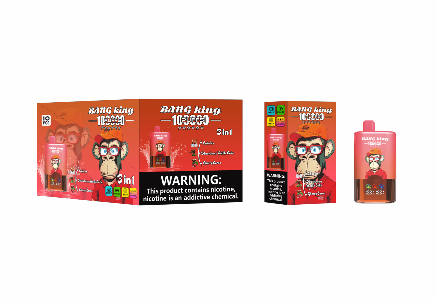 bang king 100k 3 in 1 flaors - pack Bang King 100k Puffs - Switchable 3 Flavors with Screen - Disposable Vape