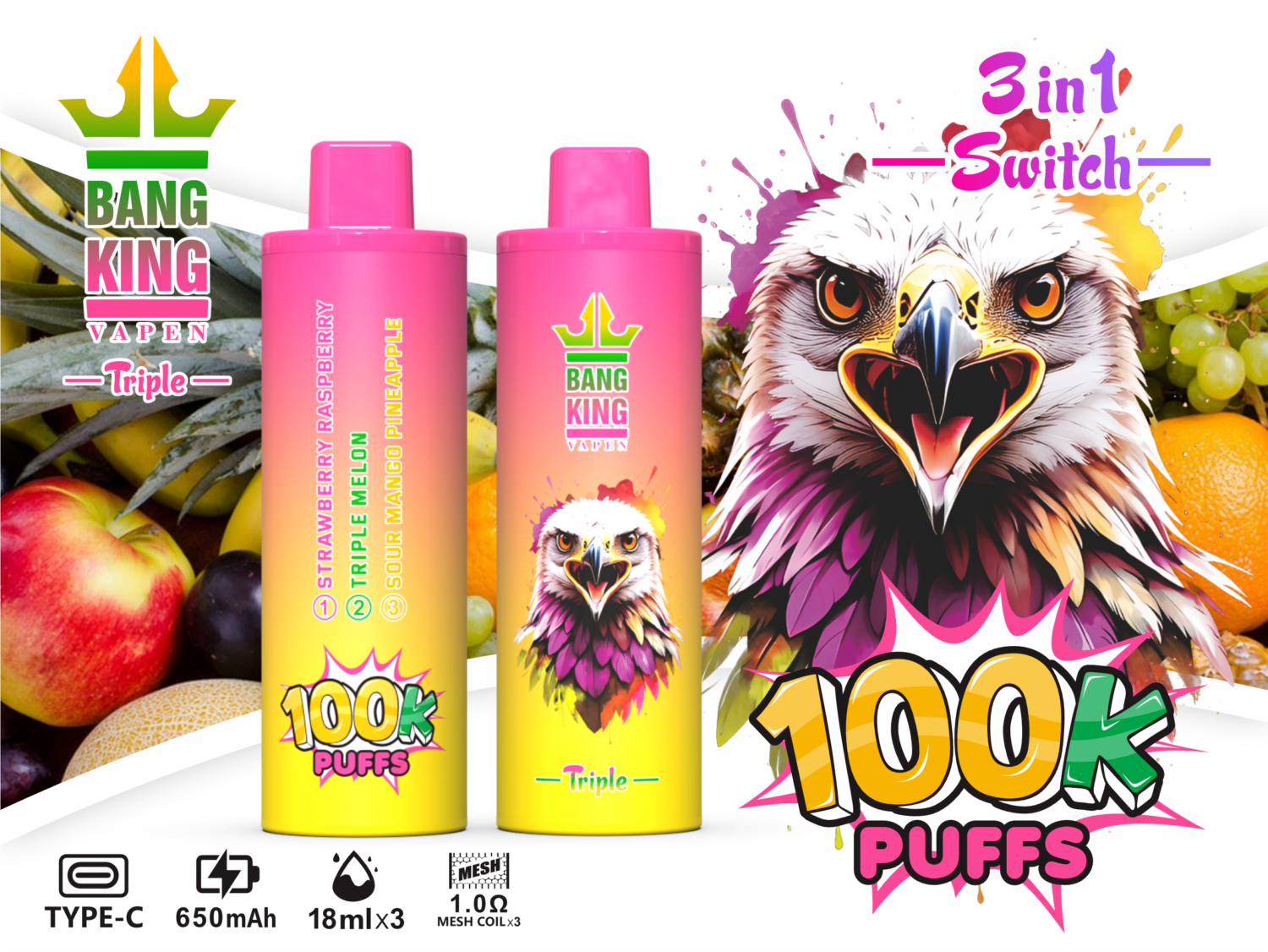Bang King 100k Puffs - 3 in 1 Flavor - Disposable Vape