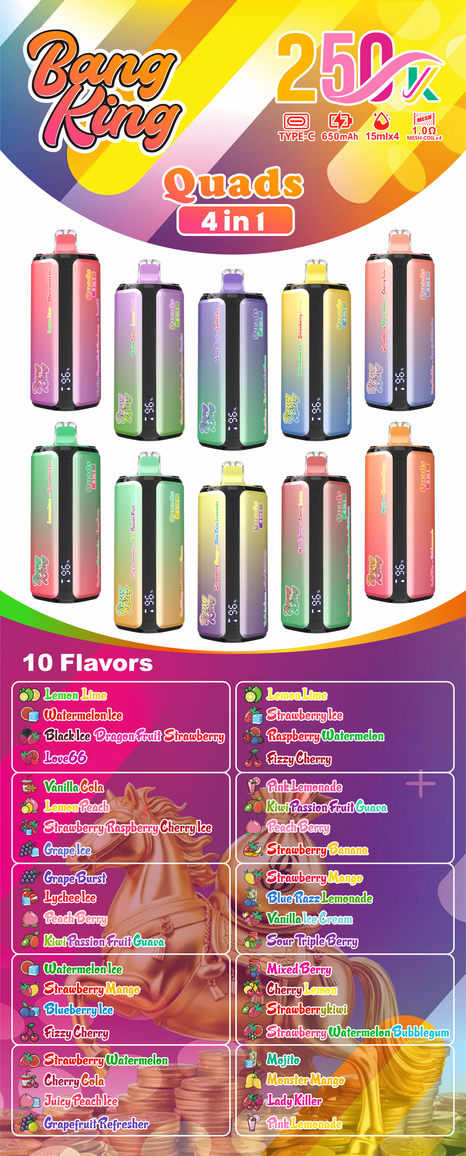 bang king 250k puffs - 4 in 1 flavors - poster1 Bang King 250k Puffs 4 in 1 Flavors - Disposable Vape