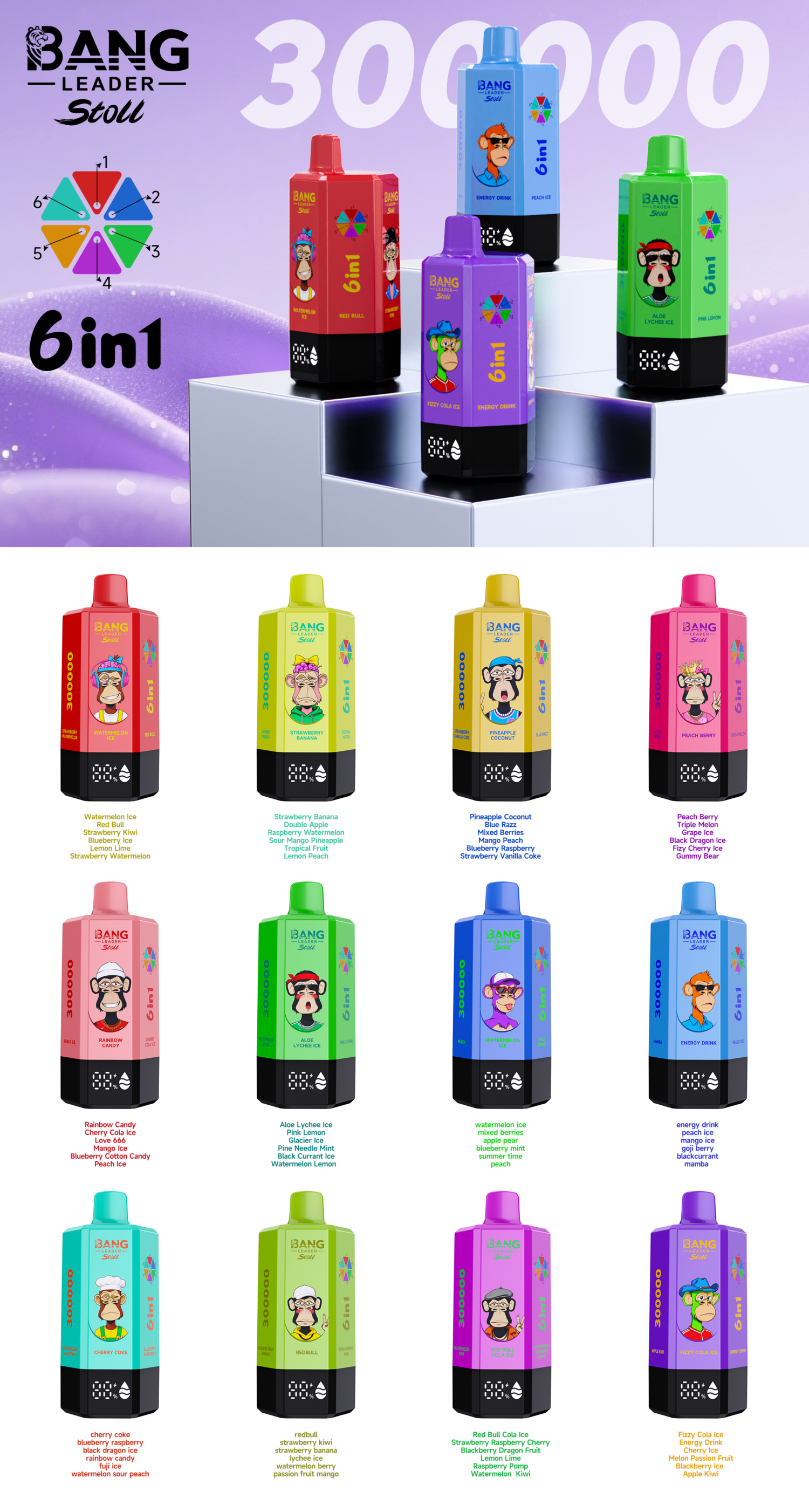 bang leader 300k puffs 6 in 1 - poster Bang Leader 300k Puffs - Switchable 6 Flavors in 1