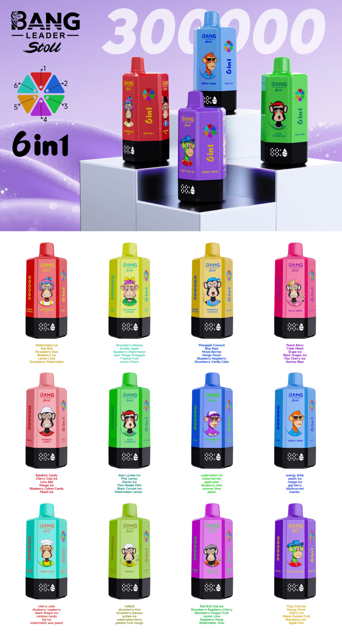 Bang Leader 300k Puffs - Switchable 6 Flavors in 1