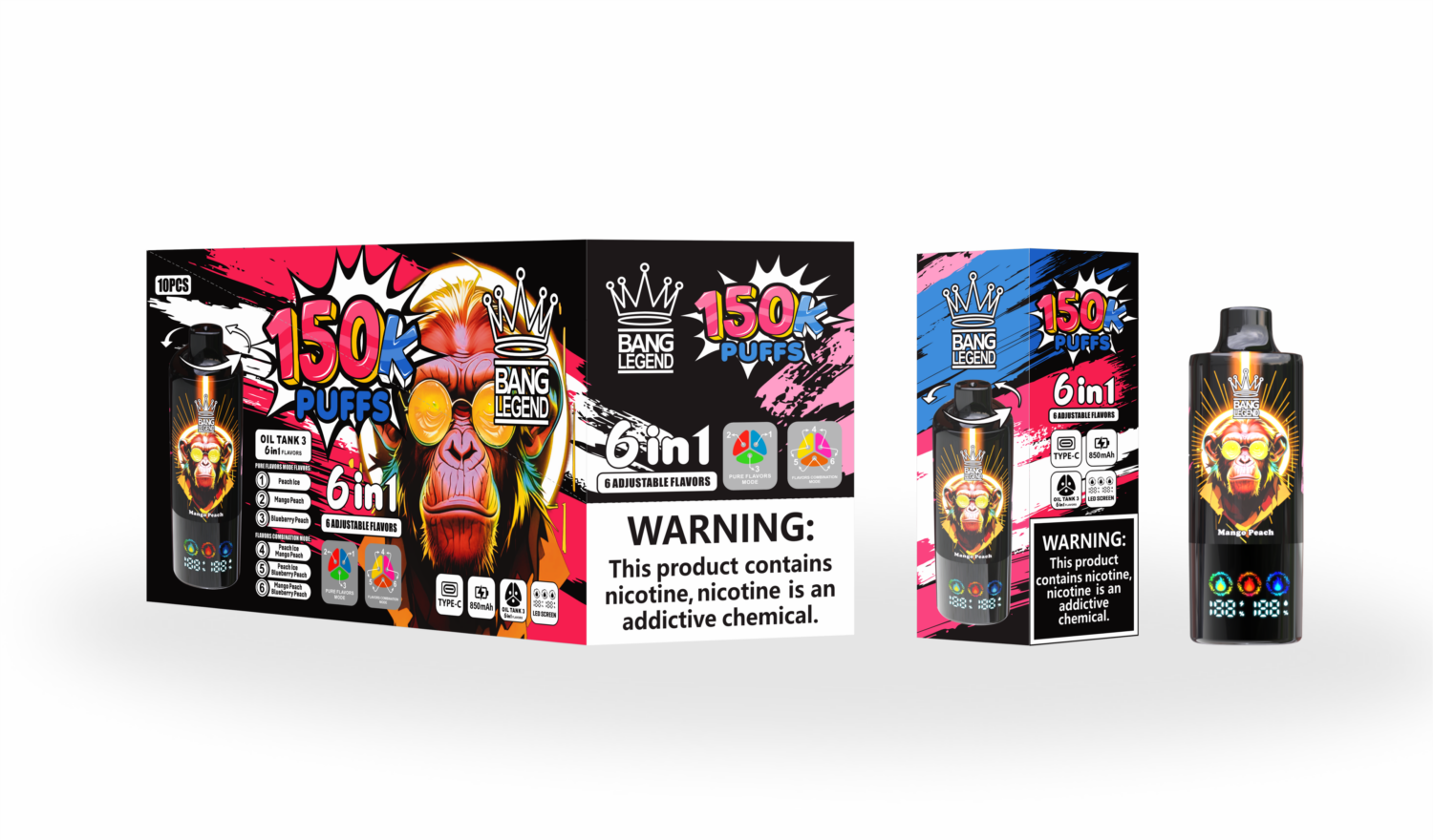 bang legend 150k 6 in 1 falvor - pack Bang Legend 150k 6 in 1 Flavors - Disposable Vape