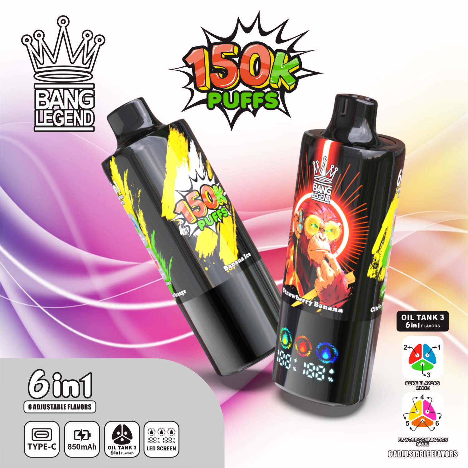 bang legend 150k 6 in 1 flavor - poster1 Bang Legend 150k 6 in 1 Flavors - Disposable Vape
