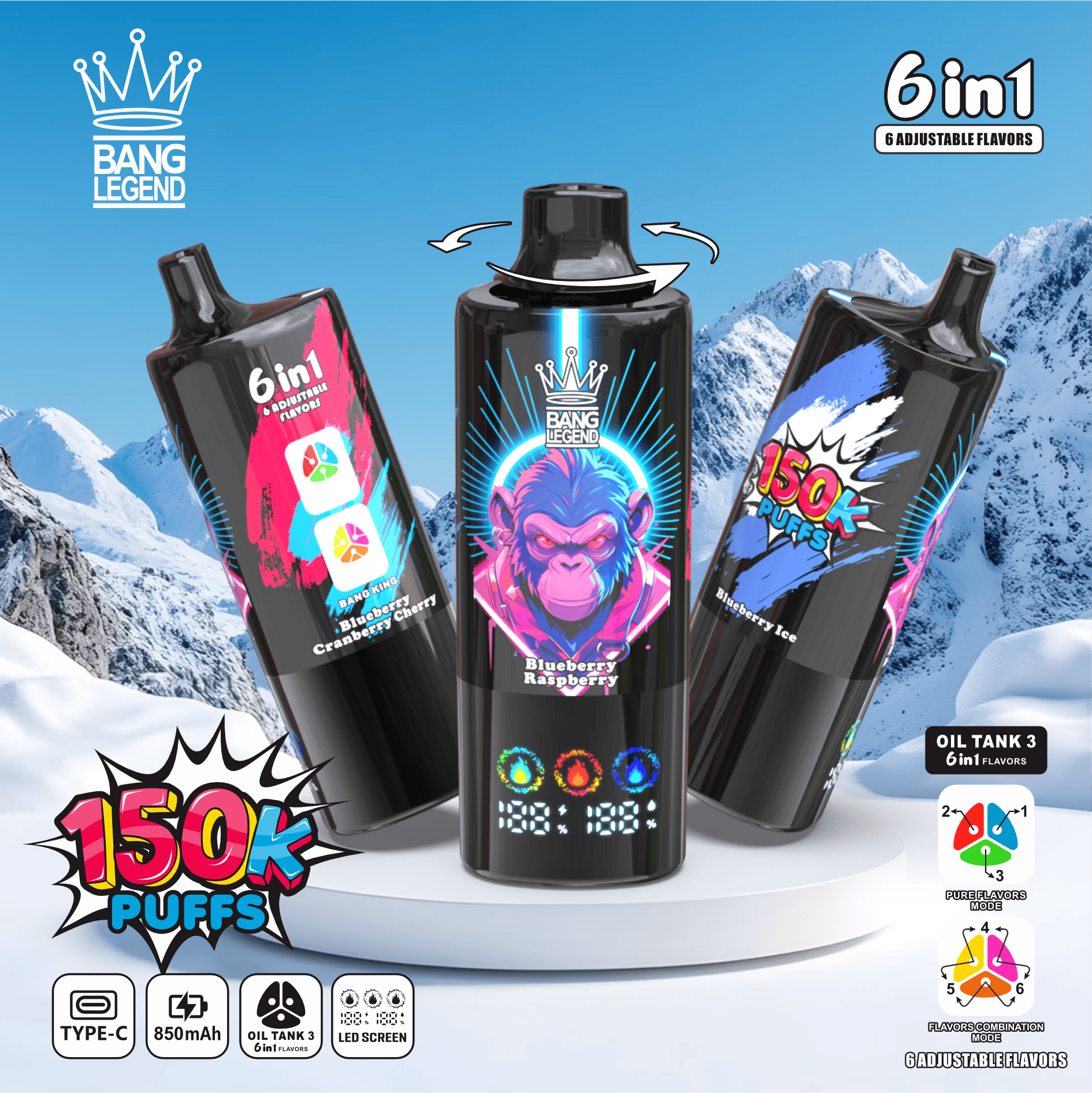 Bang Legend 150k 6 in 1 Flavors - Disposable Vape