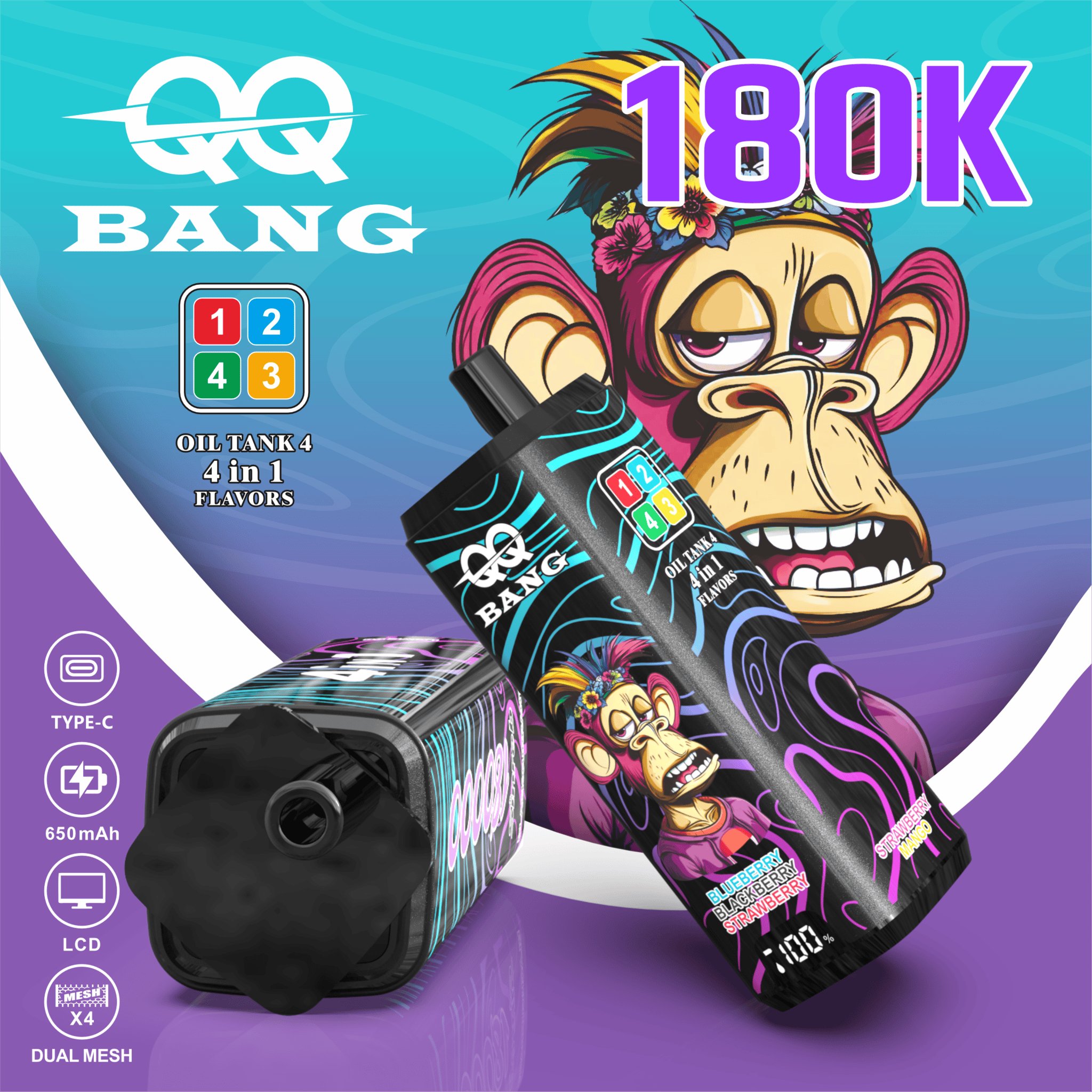 QQ Bang 180k Puffs - 4 in 1 Flavors - Disposable Vape