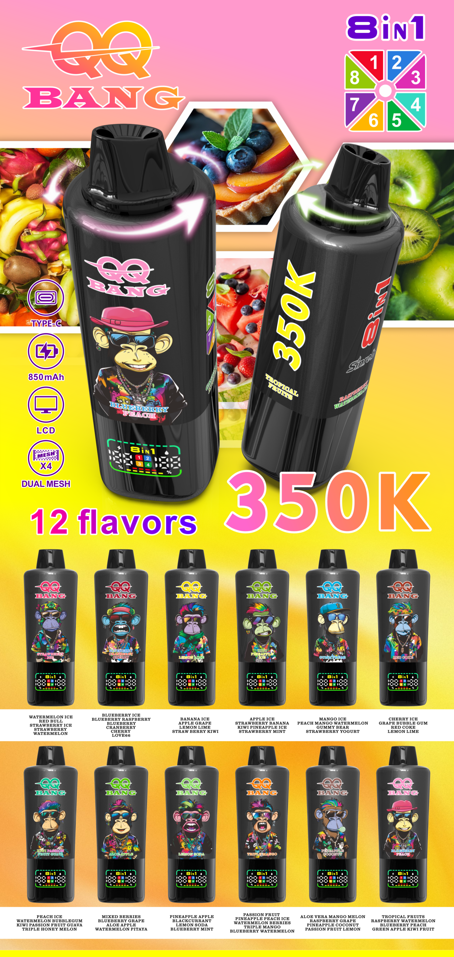 QQ Bang 350k Puffs - 8 in 1 Flavor - Disposable Vape