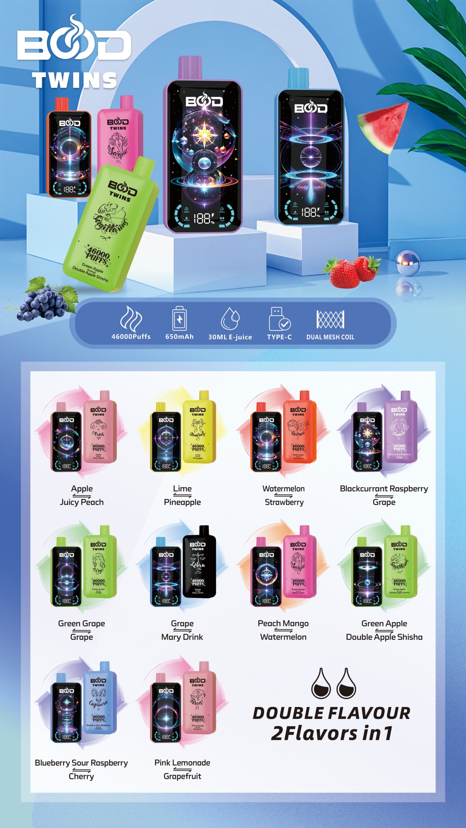 Bood Twins 46000 Puffs Dual Flavor - Disposable Vape
