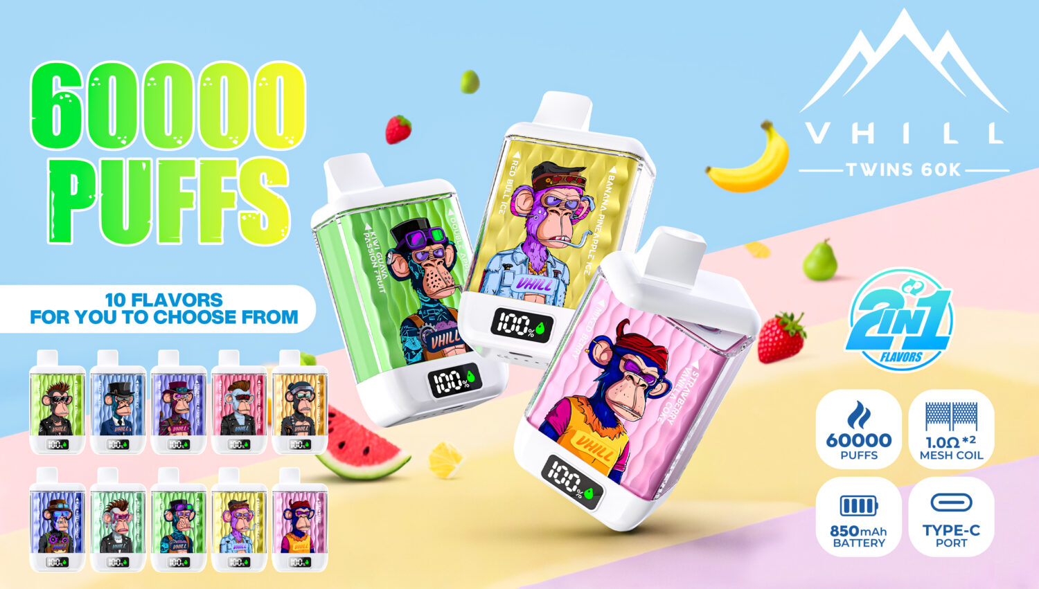 VHill Twins 60K Puffs Switchable Dual Flavors