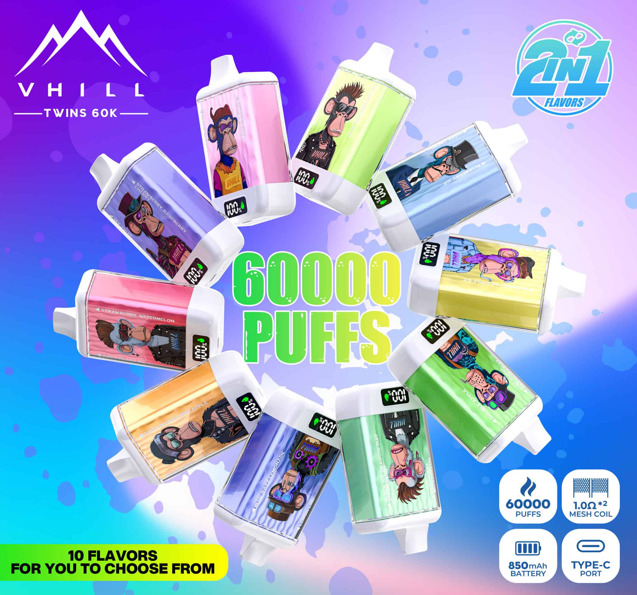 VHill Twins 60K Puffs Switchable Dual Flavors