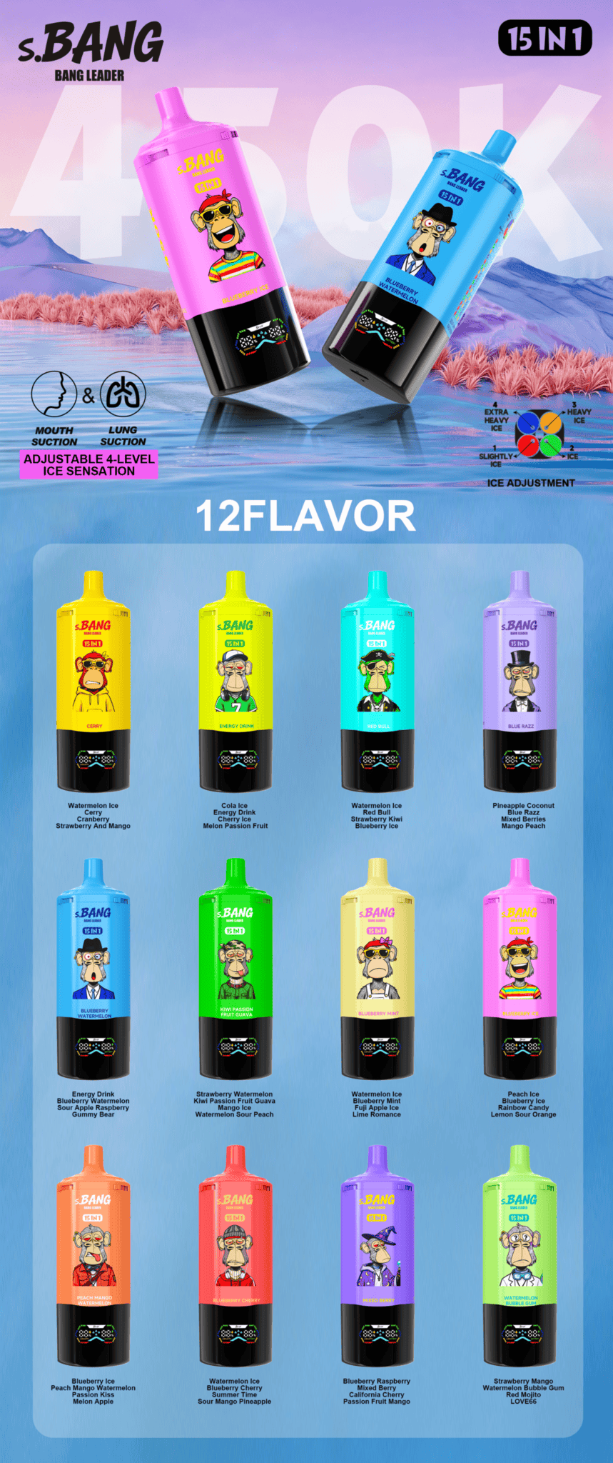 S.Bang - Bang Leader - 450k Puffs - 15 in 1 Flavors - Disposable Vape